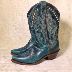 Justin Damiana Western Cowboy Boots Turquoise Teal Blue Leather Womens 8 B NEW